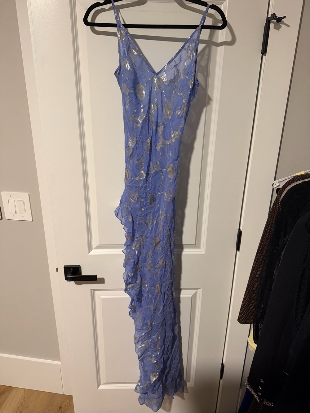 Lavender Slip Maxi Dress with Metallic Leaf Detail